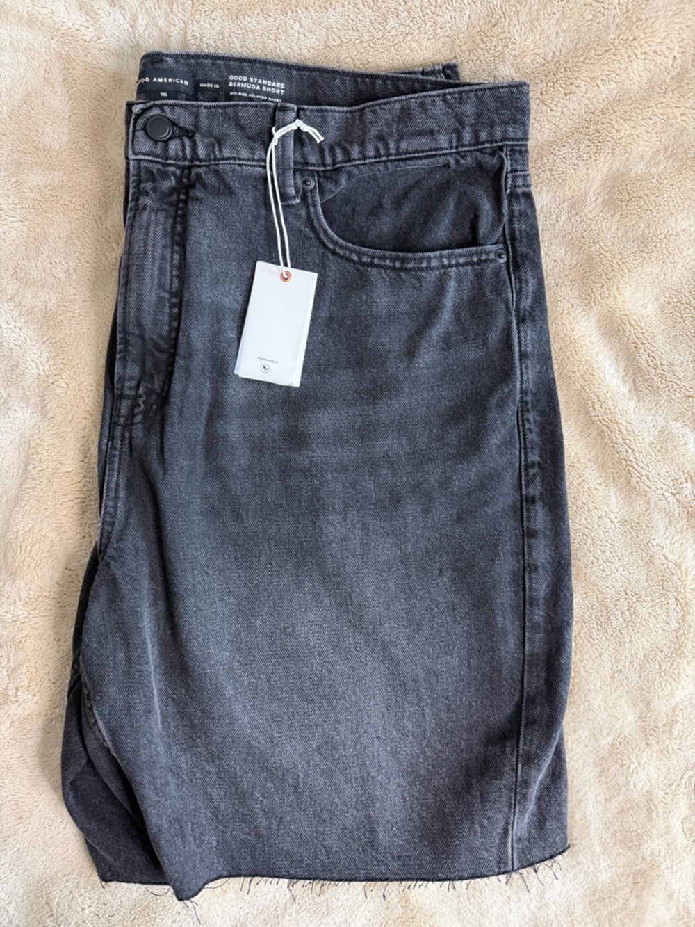 NWT Good American Black High-Rise Bermuda Shorts